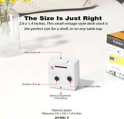 AYRELY® 2.6" × 1.4" Ultra Small Battery Operated Analog Travel Alarm Clock