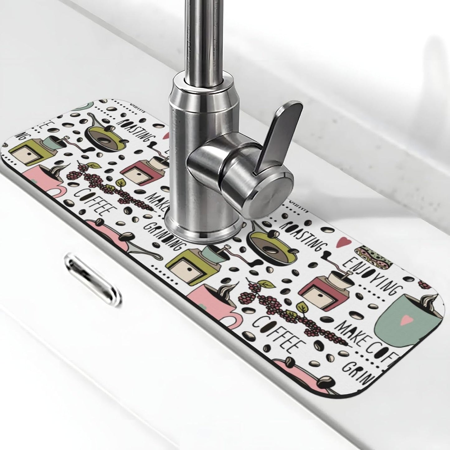 Wildflowers Floral Flower Kitchen Sink Splash Guard Faucet Mat Super Absorbent Fast Drying Mat Sink Gadgets-Fast Drying Pad Sink Mat For Kitchen Bathroom (15" X 5.5" )