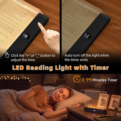 Amber Book Light, Rechargeable Clear LED Flat Reading Light with 3 Colors & Timer, Dimmable Panel Plate Lamp Book Full Page Light for Reading in Bed at Night, Funny Gifts for Readers Book Lovers