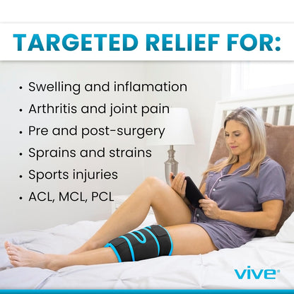 Vive Knee Ice Pack Wrap - Cold/Hot Gel Compression Brace - Heat Support | Strap for Arthritis Pain, Tendonitis, ACL, Athletic Injury, Osteoarthritis, Women, Men, Running, Meniscus and Patella Surgery