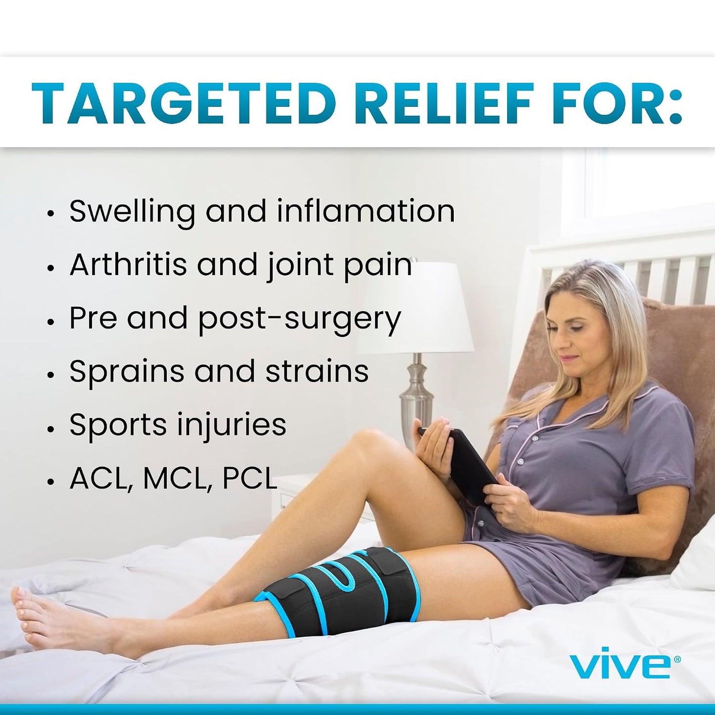 Vive Knee Ice Pack Wrap - Cold/Hot Gel Compression Brace for Pain Relief | Strap for Arthritis Pain, Tendonitis, ACL, Athletic Injury, Osteoarthritis, Women, Men, Running, Meniscus, Patella, Surgery