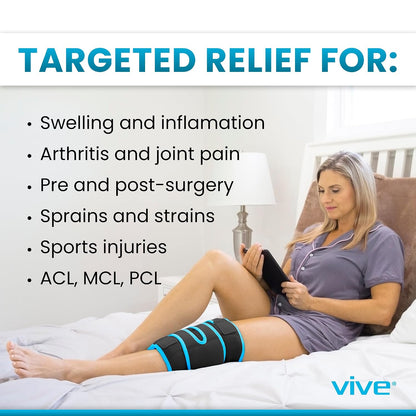 Vive Knee Ice Pack Wrap - Cold/Hot Gel Compression Brace for Pain Relief | Strap for Arthritis Pain, Tendonitis, ACL, Athletic Injury, Osteoarthritis, Women, Men, Running, Meniscus, Patella, Surgery