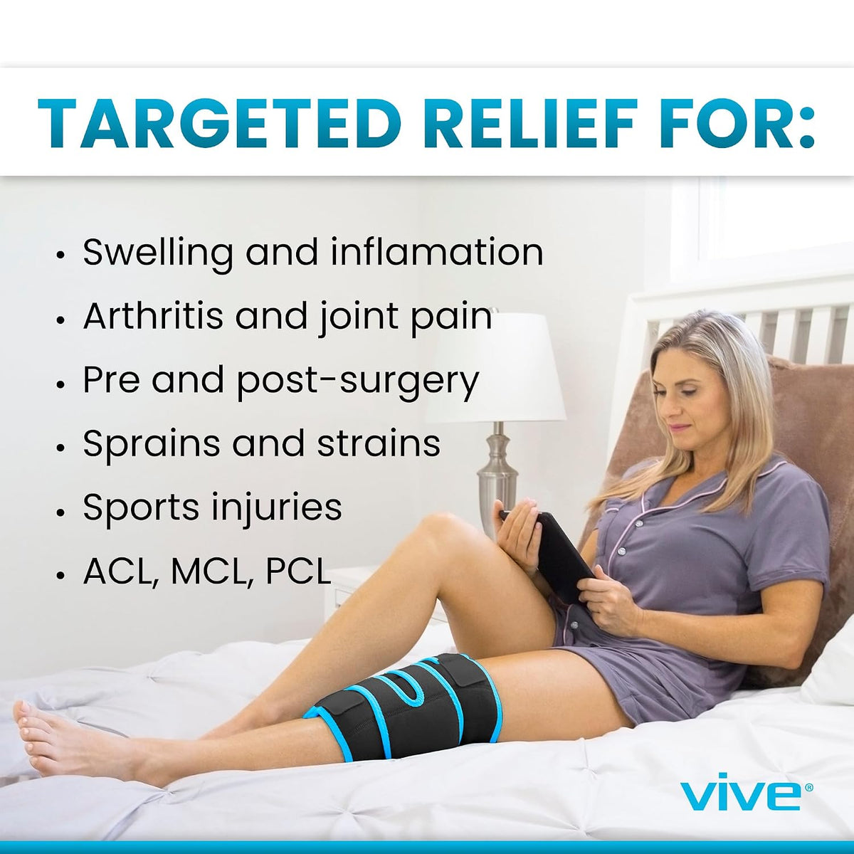 Vive Knee Ice Pack Wrap - Cold/Hot Gel Compression Brace for Pain Relief
