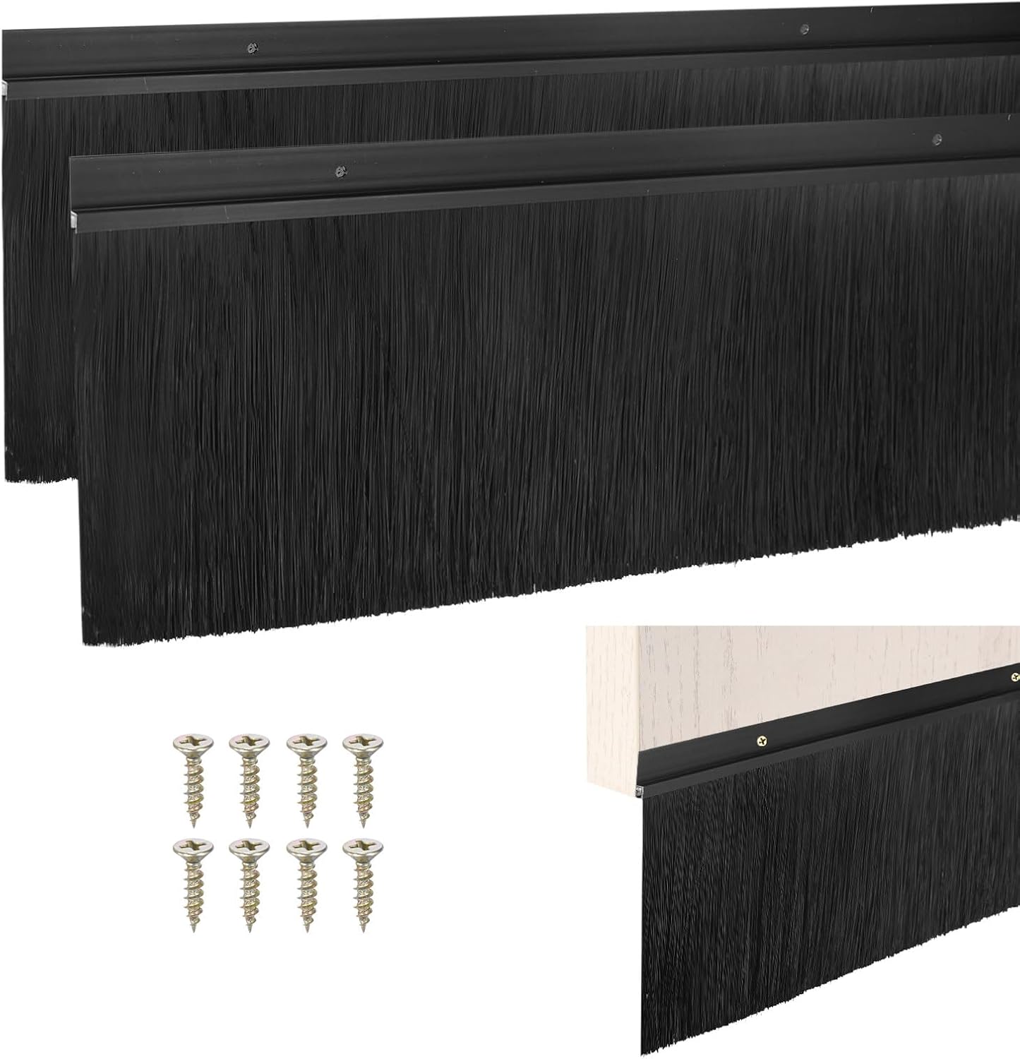 M METERXITY 2Pack Door Sweep - 39" Door Bottom Brush Heavy Duty Seal Draft Stopper Aluminum Base with 20mm Brush, Adhesive/Screw Installation for Interior/Exterior/Garage/Sliding Doors, Black