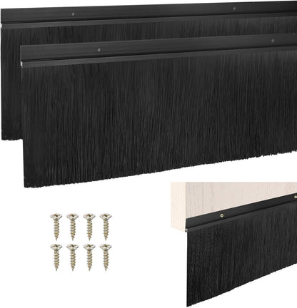 M METERXITY 2Pack Door Sweep - 39" Door Bottom Brush Heavy Duty Seal Draft Stopper Aluminum Base with 20mm Brush, Adhesive/Screw Installation for Interior/Exterior/Garage/Sliding Doors, Black