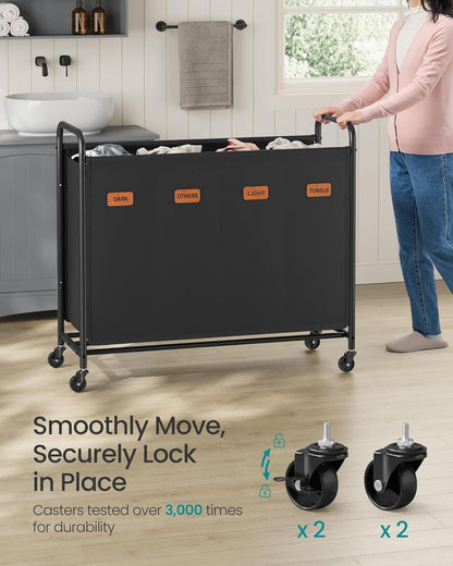 SONGMICS 2-Section Laundry Sorter, Laundry Hamper with Wheels, Rolling Clothes Hamper Cart with Large Capacity and Removable Bags, for Laundry Room, Bedroom, Bathroom, Ink Black URLS210B01 | Rolling Clothes Hamper Cart, Large Capacity, for Laundry Room,