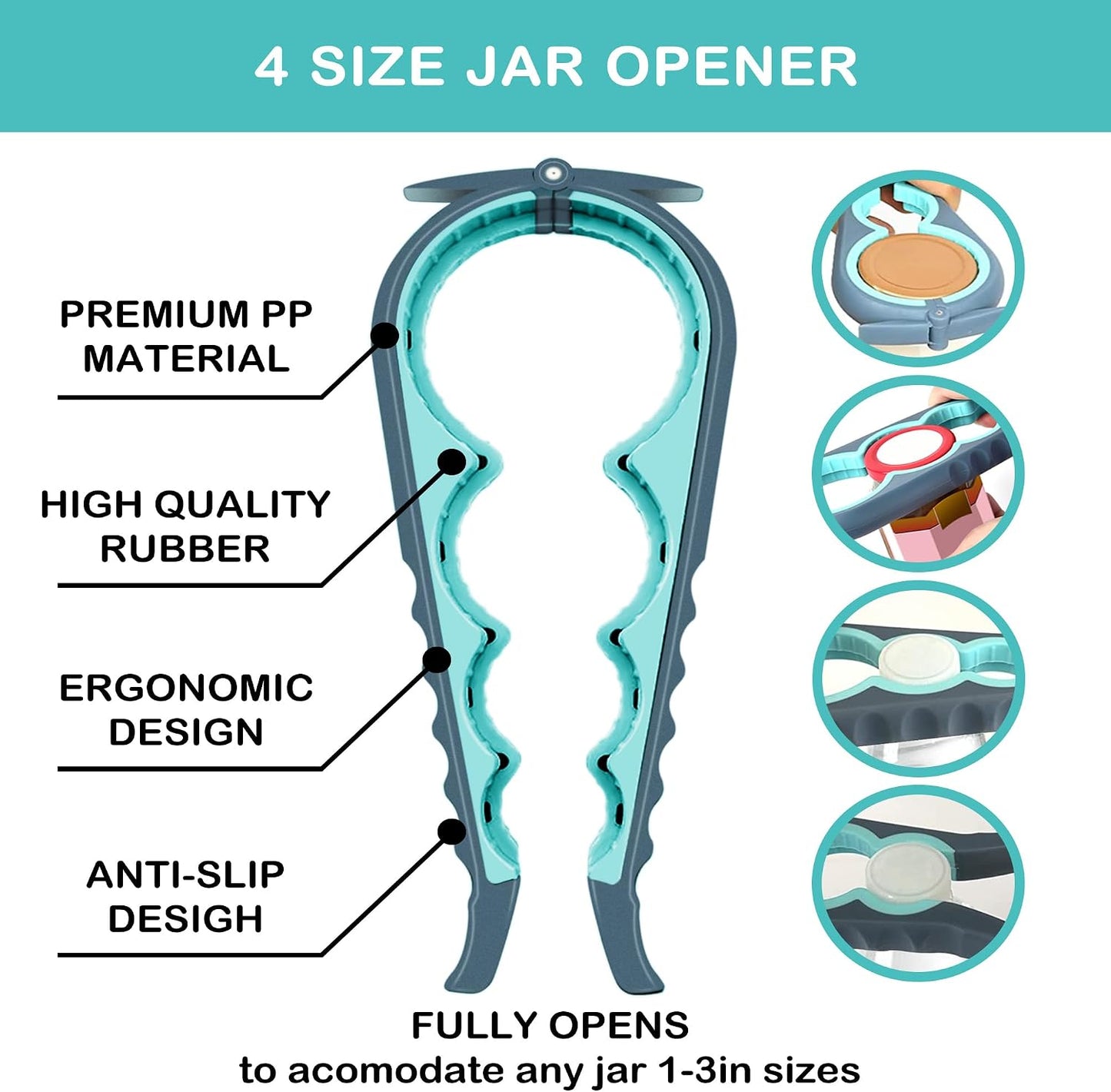 Jar Opener for Weak Hands, Seniors with Arthritis, 5 in 1 Multi Function Bottle Opener Lid Opener For Arthritic Hands with Corkscrew Wine Opener (blue)