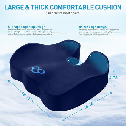 BlissTrends Memory Foam Seat Cushion for Office Chair & Car Seat, Black | 4.7in Ergonomic Tailbone & Sciatica Support with Removable Velvet Cover for Pressure Relief and Long Sitting Comfort