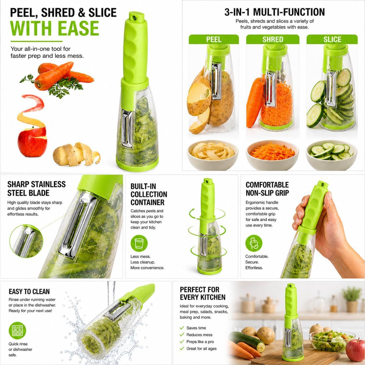 Nature+ Vegetable Peeler Fruit Peeler with Container, Stainless Steel Blade, Non-Slip Handle, Kitchen Kiwi Peeler for Apple, Potato