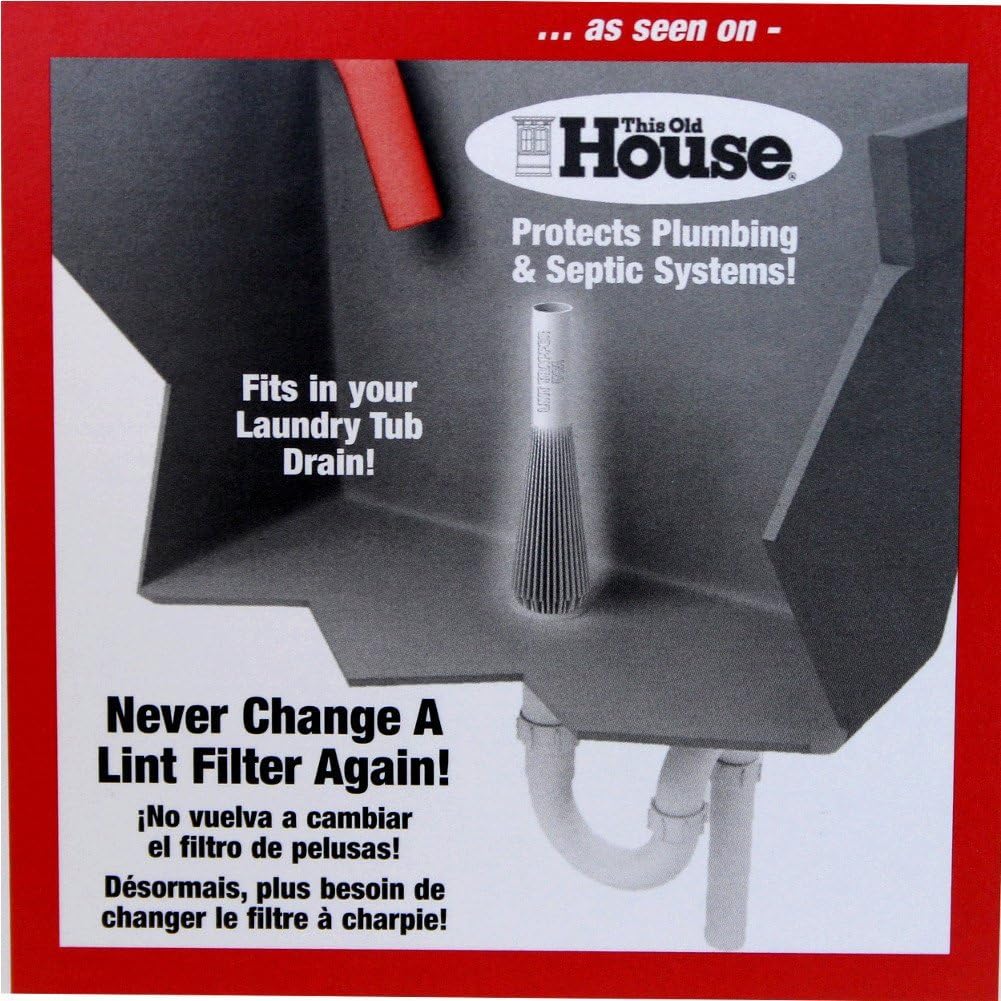 Lint Hair Trapper for filtering Washing Machine Utility Tub and Sink drains-reusable and customizable with built-in overflow guard. Traps Lint, hair and debris from drains, replaces all Mesh filters