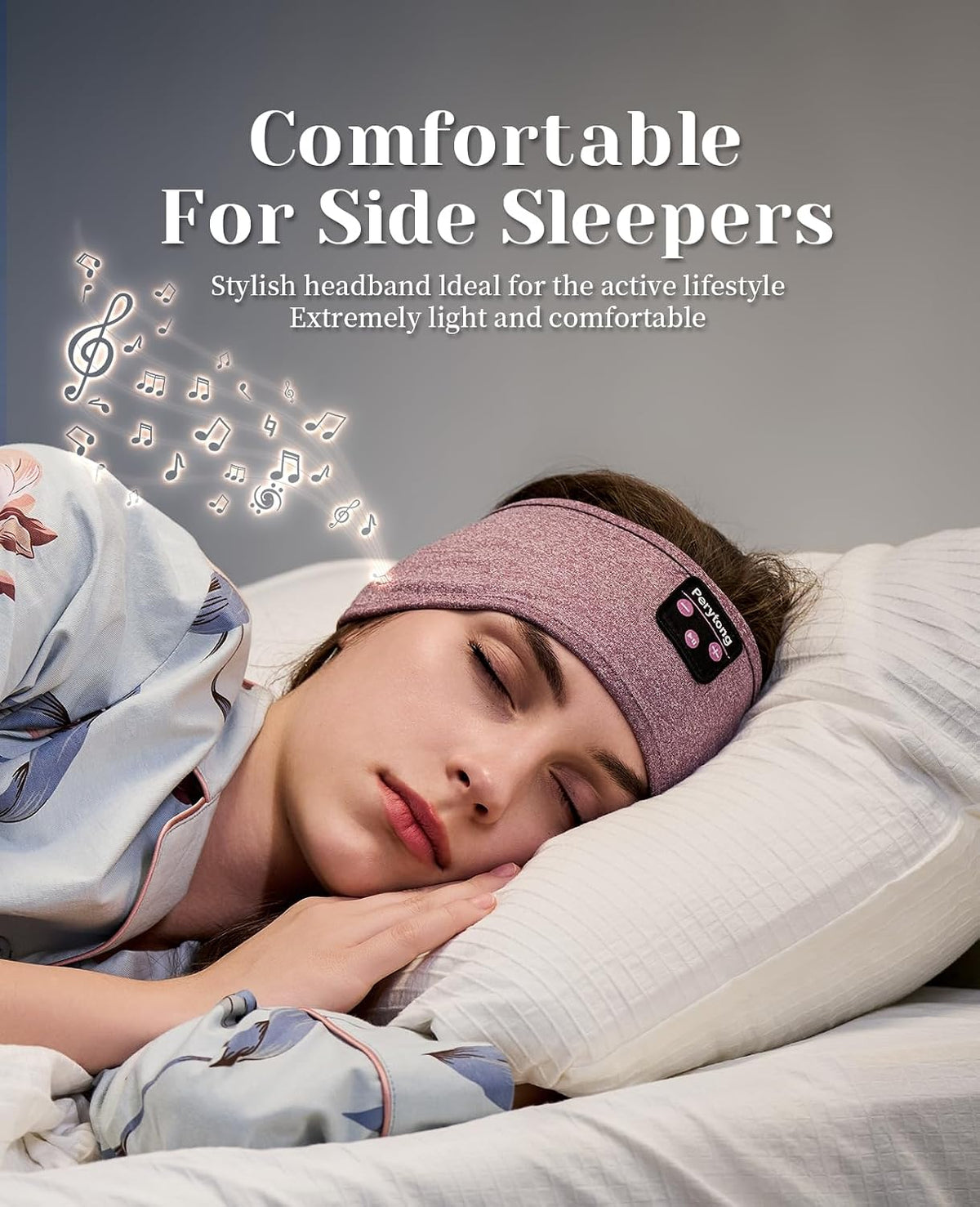Perytong Sleep Headphones Bluetooth 5.4 Headband, Wireless Sleep Headphones for Side Sleepers - Sleeping Headband with Ultra-Thin Speaker Microphone Handsfree Gift Ideas for Women Men