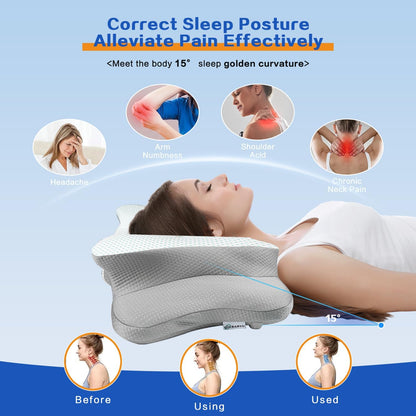 Pain Relief Cervical Pillow for Neck Support, Adjustable Ergonomic Pillow | Cozy Sleeping, Odorless Orthopedic Memory Foam Pillow, Contour Bed Pillow for Side Back Stomach Sleeper