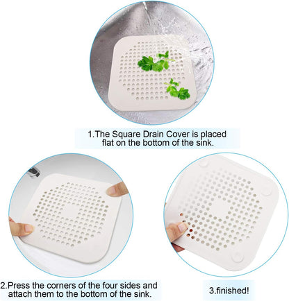 Square Drain Cover for Shower 5.7-inch TPR Drain Hair Catcher Flat Silicone Plug for Bathroom and Kitchen Filter Shower Drain Protection Flat Strainer Stopper with Suction Cups 2 Pack (Grey)