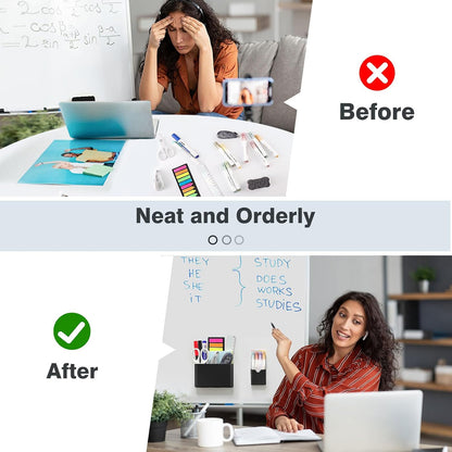 MoKo Magnetic Pen Holder, Pencil Accessories Whiteboard Organizer, White | Magnetic dry erase marker holder has two compartments and an ABS body for whiteboards, refrigerators and lockers.