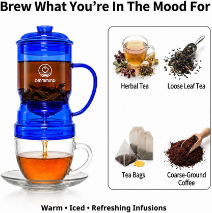 Glass Tea Infuser, Easy Drain for Loose Leaf, 15.2 oz, Black