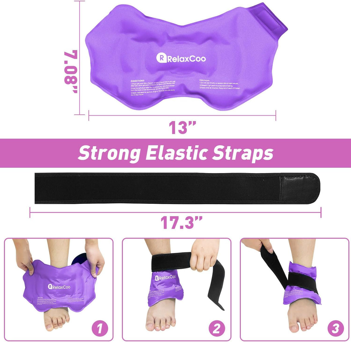 RelaxCoo Ankle Ice Pack Wrap for Swelling, Reusable Gel Ice Pack for Ankle Injuries, Cold Compress Therapy for Foot Pain Relief, Achilles Tendonitis, Plantar Fasciitis, Sprains