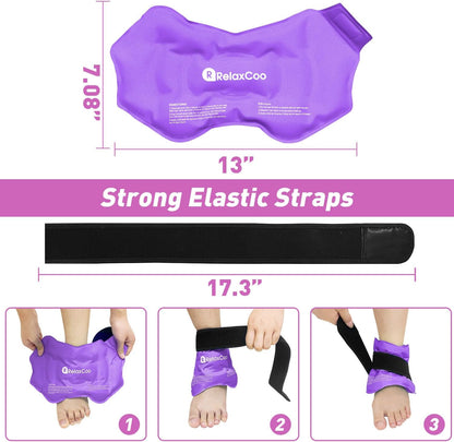 RelaxCoo Ankle Ice Pack Wrap for Swelling, Reusable Gel Ice Pack for Ankle Injuries, Cold Compress Therapy for Foot Pain Relief, Achilles Tendonitis, Plantar Fasciitis, Sprains