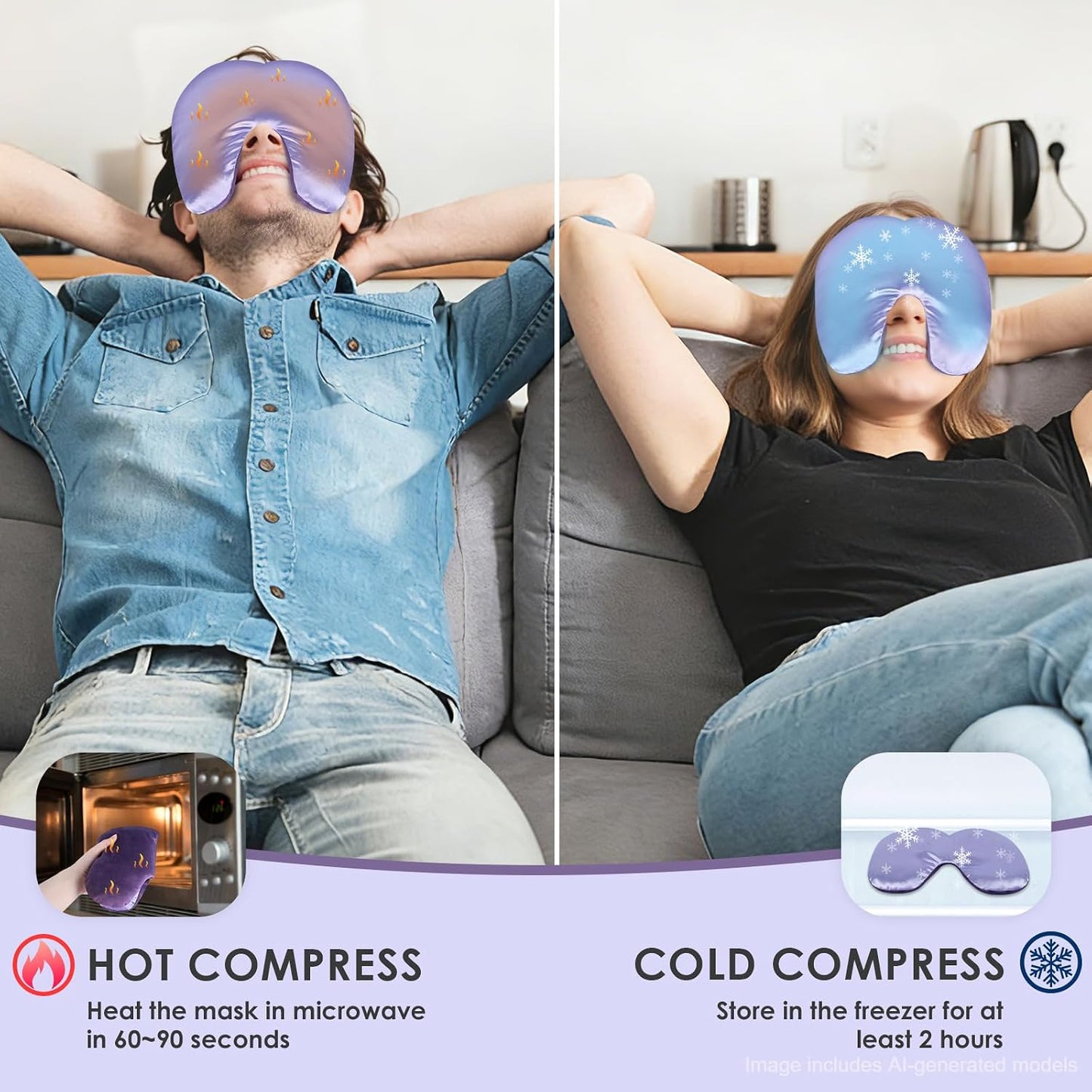 Sinus Mask Warm Compress for Face, Weighted Eye Mask 2 Packs | Heated Eye Mask for Dry Eyes, Microwavable Sinus Pressure Relief, Flaxseed Heating Pad for Face, Heat Cold Therapy