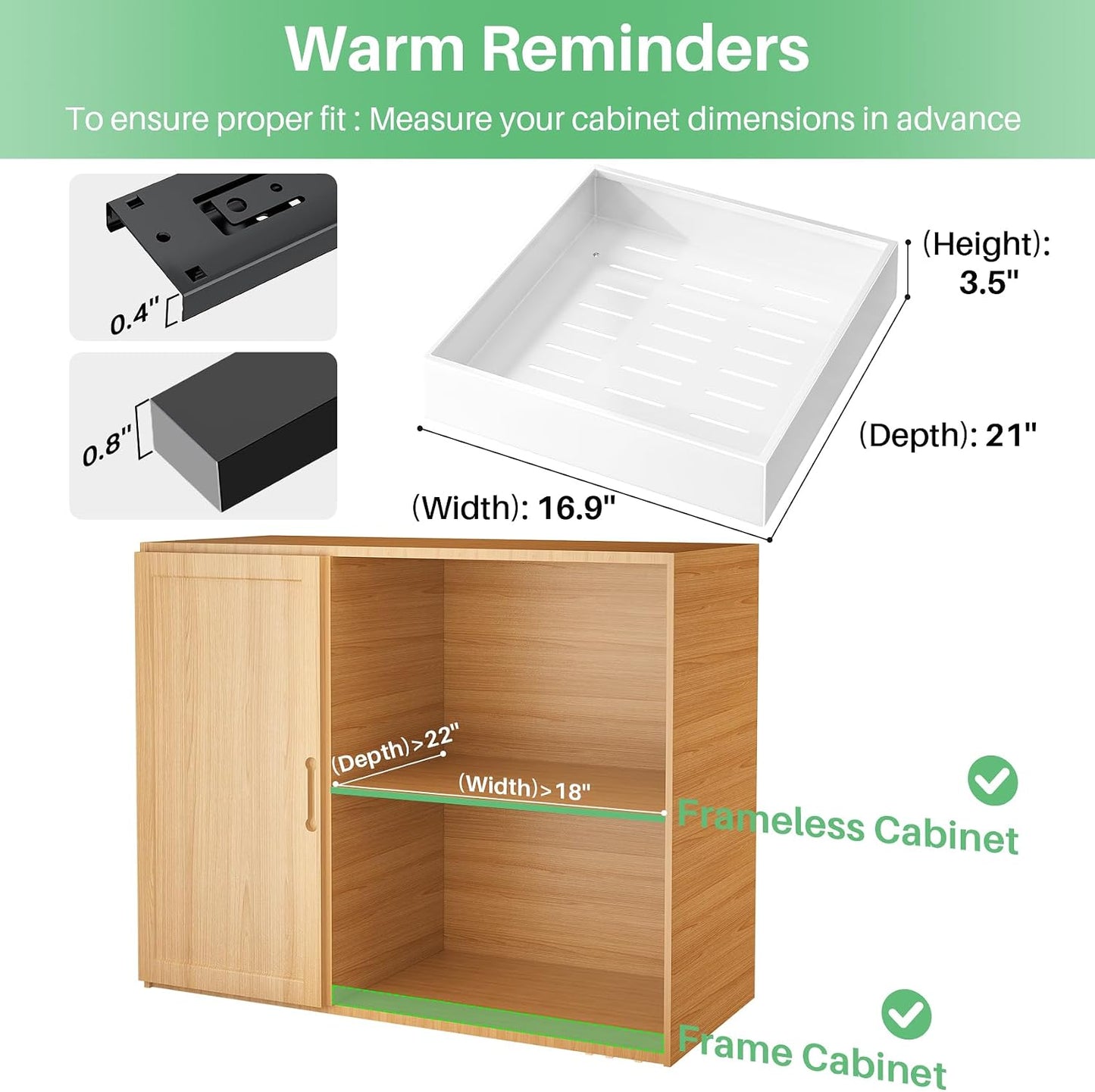 Pull out Cabinet Organizer, 21"Deep, Heavy Duty Full-Extension Slide out Drawers for Kitchen Cabinets with Nano Adhesive, Roll Out Shelf Sliding Cabinet for Pots, Bathroom, Pantry, Under Sink, White