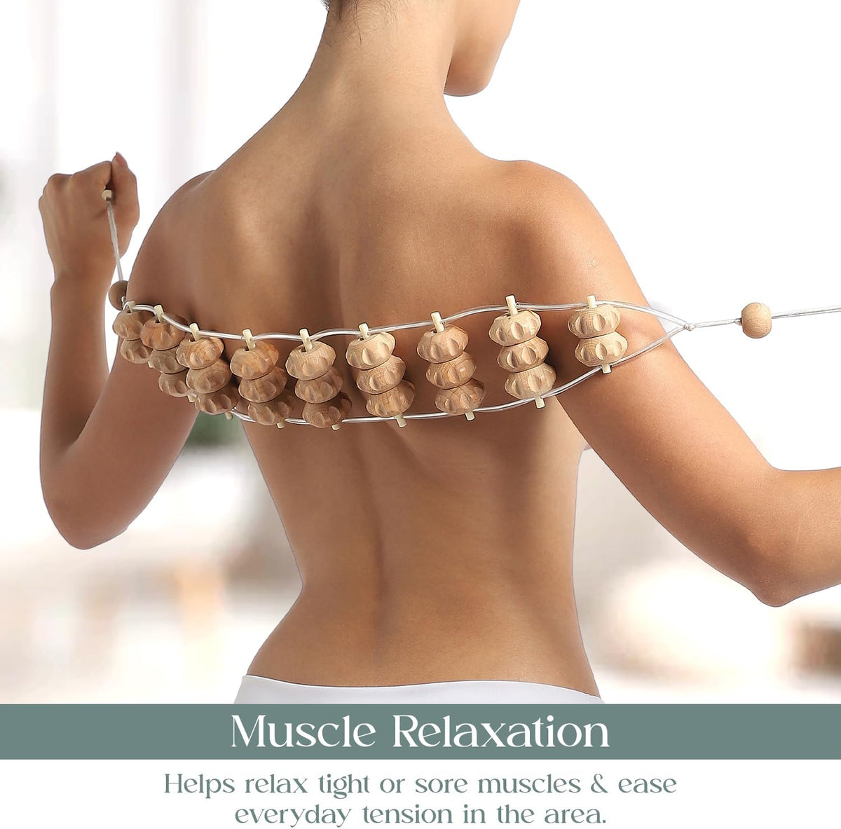 Mr.Woodware Rope Back Massager - 47.2 inches Lymphatic Drainage Massager Tool for Back, Neck, Legs, Waist, Body Pain Relief and Massage Therapy - Anti Cellulite Wooden Massage Roller for Maderoterapia