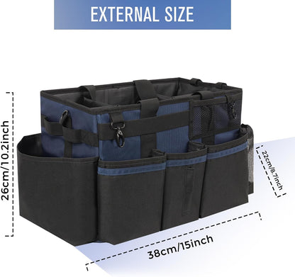 SCAVATA Wearable Cleaning Caddy, Cleaning Caddy Supplies Organizer with Handle & Shoulder Straps for Housekeepers, Under Sink & Car Cleaning Tool Organizers Bag with 4 Foldable Divider (NavyBlue)