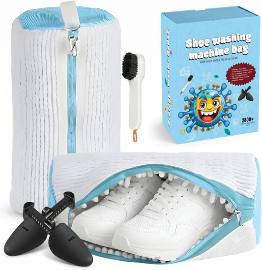 Shoe Washing Machine Bag with Brush & Trees Reusable Laundry Shoe Bag Set | 2pc Reusable Sneaker Washing Bag Kit with Zip Protection shoe cleaning bag 3k chenille material 360 deep Clean Shoe Wash Bags