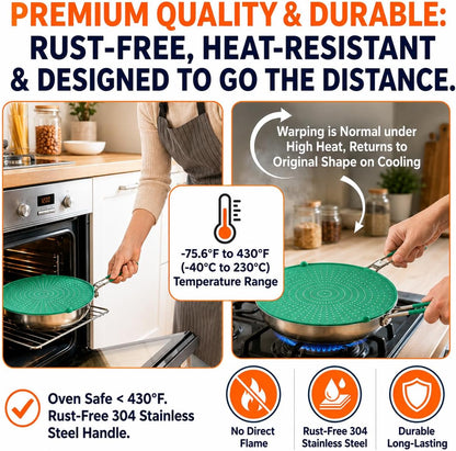 Silicone Splatter Screen for Frying Pan, 13” Navy – Grease & Oil Splatter Guard, Heat Resistant, Dishwasher Safe, Foldable Handle with Sleeves – Splash Guard Fits 10–12” Pans, Most 13” Skillets