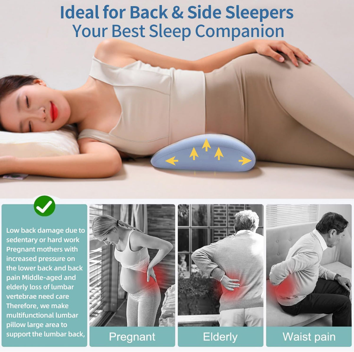 GDLKPS Sleep Lumbar Support Pillow is Used to Relieve Low Back Pain.Memory Foam Back Wedge Bolster Pillow for Side Sleepers for Car, Bed, Chair, Sofa Lower Back Pillow for Sleeping (Blue)
