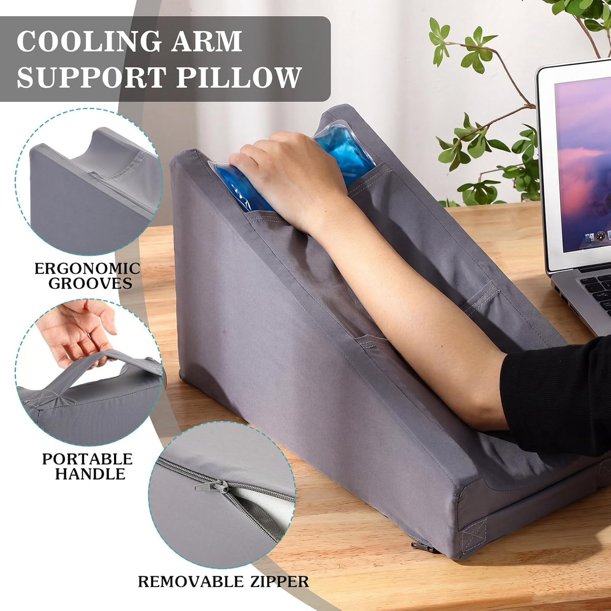 Buryeah Dark Gray Arm Elevation Pillow 2 Pocket, Plush Material