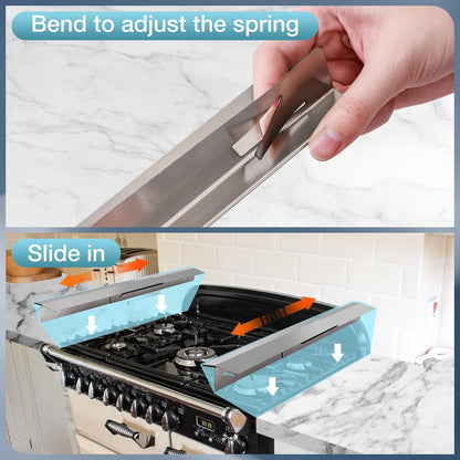 2PCS Kitchen Stove Counter Gap Covers Stainless Steel (13.8"-27.5" Black) | Cooktop Trim Kit, Stove Gap Guards, Oven Gap Filler, Easy to Clean, Heat Resistant & Effectively Protect Stove Gap Filler