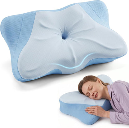 Sweetcrispy Cervical Pillow for Neck and Shoulder - Ergonomic Memory Foam Pillows, Contour Side Sleeper for Adults, Cooling Orthopedic Neck Support for Back Stomach Sleepers, White