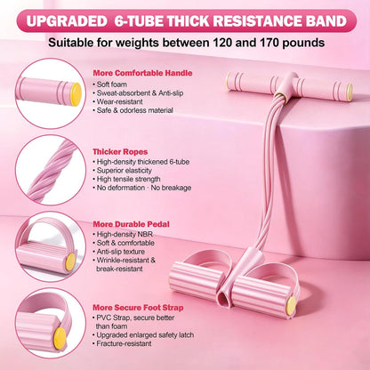 Foot Pedal Resistance Bands with Handles, 6-Tube Multifunction Exercise Bands, Durable Home Gym Fitness Equipment for Women & Men
