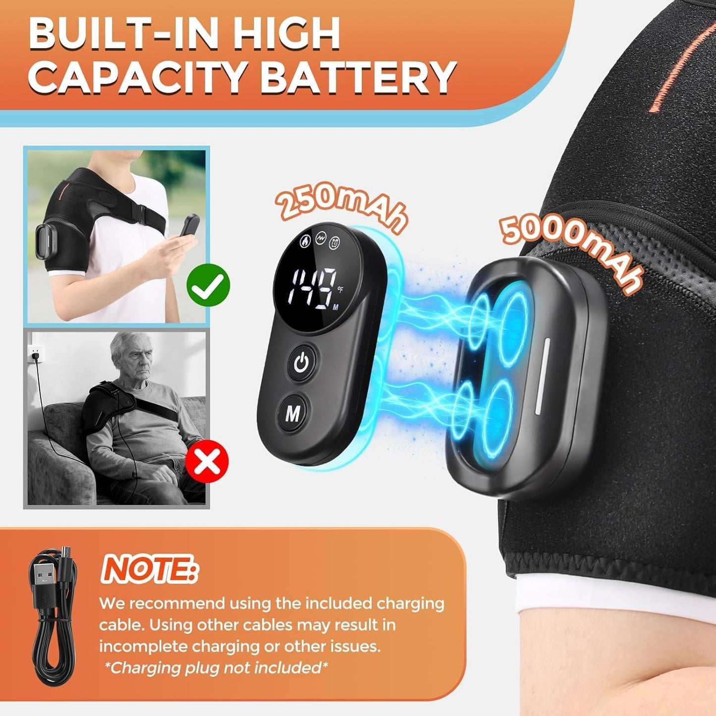 Cordless Shoulder Heating Pad with Massage & Magnetic Remote Control | Heated Shoulder Wrap for Pain Relief, Shoulder Massager for Rotator Cuff, 5 Heats & 5 Vibrations, 3 Auto Shut-Off Timers