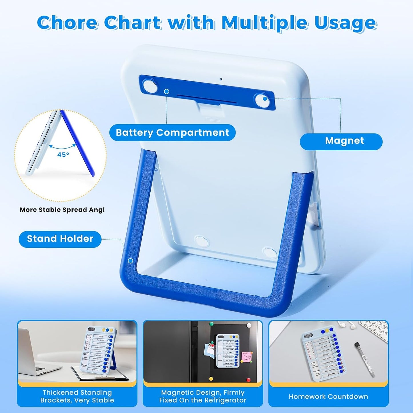 Chore Chart for Kids with Timer, 21 PCS Checklist Magnetic Schedule Board, ADHD Tools with 99-Min Countup/Down Visual Timer, Bedtime/Morning/Daily Routine Chart Dry Erase to Do List with Slider(White)