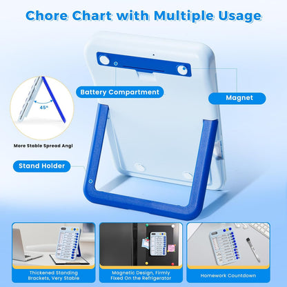 Chore Chart for Kids with Timer, 21 PCS Checklist Magnetic Schedule Board, ADHD Tools with 99-Min Countup/Down Visual Timer, Bedtime/Morning/Daily Routine Chart Dry Erase to Do List with Slider(White)
