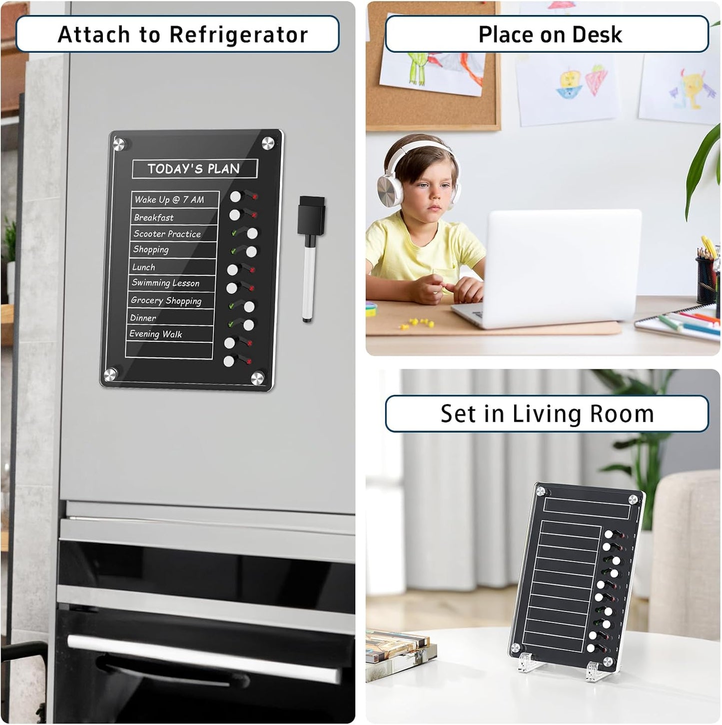NiHome Chore Chart for Kids & Adults, Magnetic to Do List Board w/Stand | Acrylic Dry Erase Checklist & Routine Task Board, Fits Fridge Or Desk, 10 Sliders, ADHD Tools For Family Home Office School