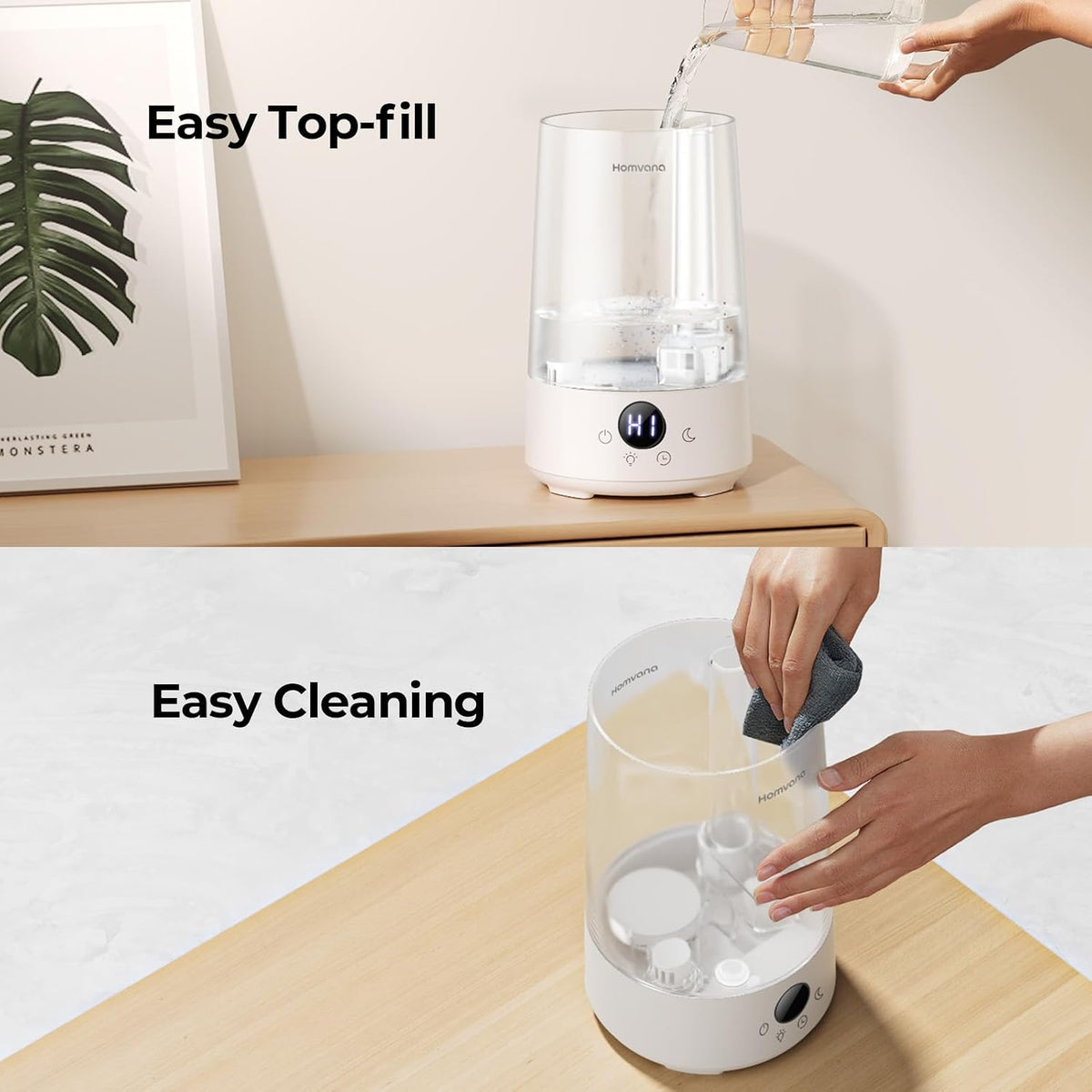 Homvana Top-Fill Cool Mist Humidifiers for Bedroom, Large Room(3.6L,Clear)