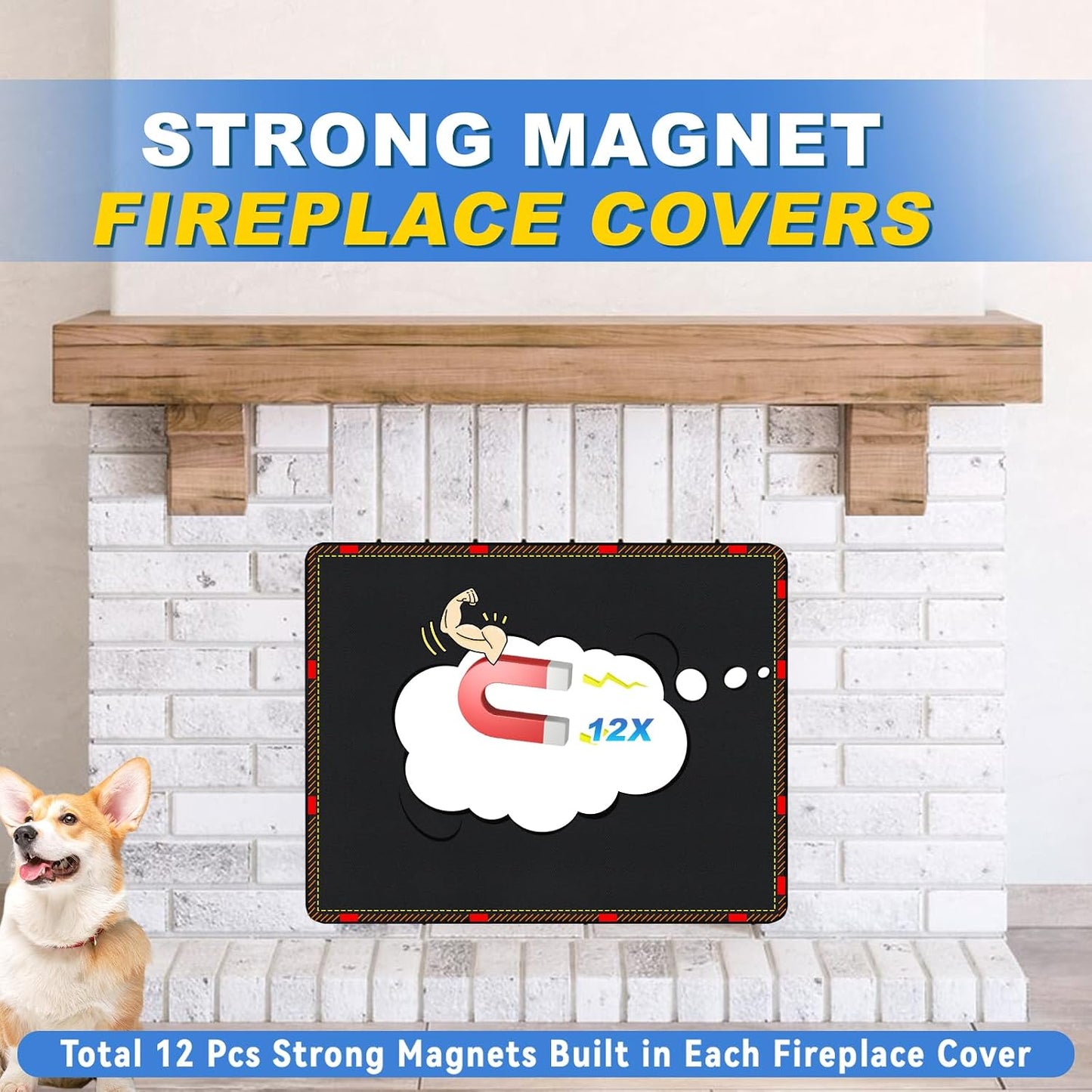 Fireplace Cover, Draft Stopper for Brick Fireplace, Fireplace Flue Blocker, Indoor Fireplace Blanket for Heat Loss, Winter and Summer, Black, 36x20 Inches