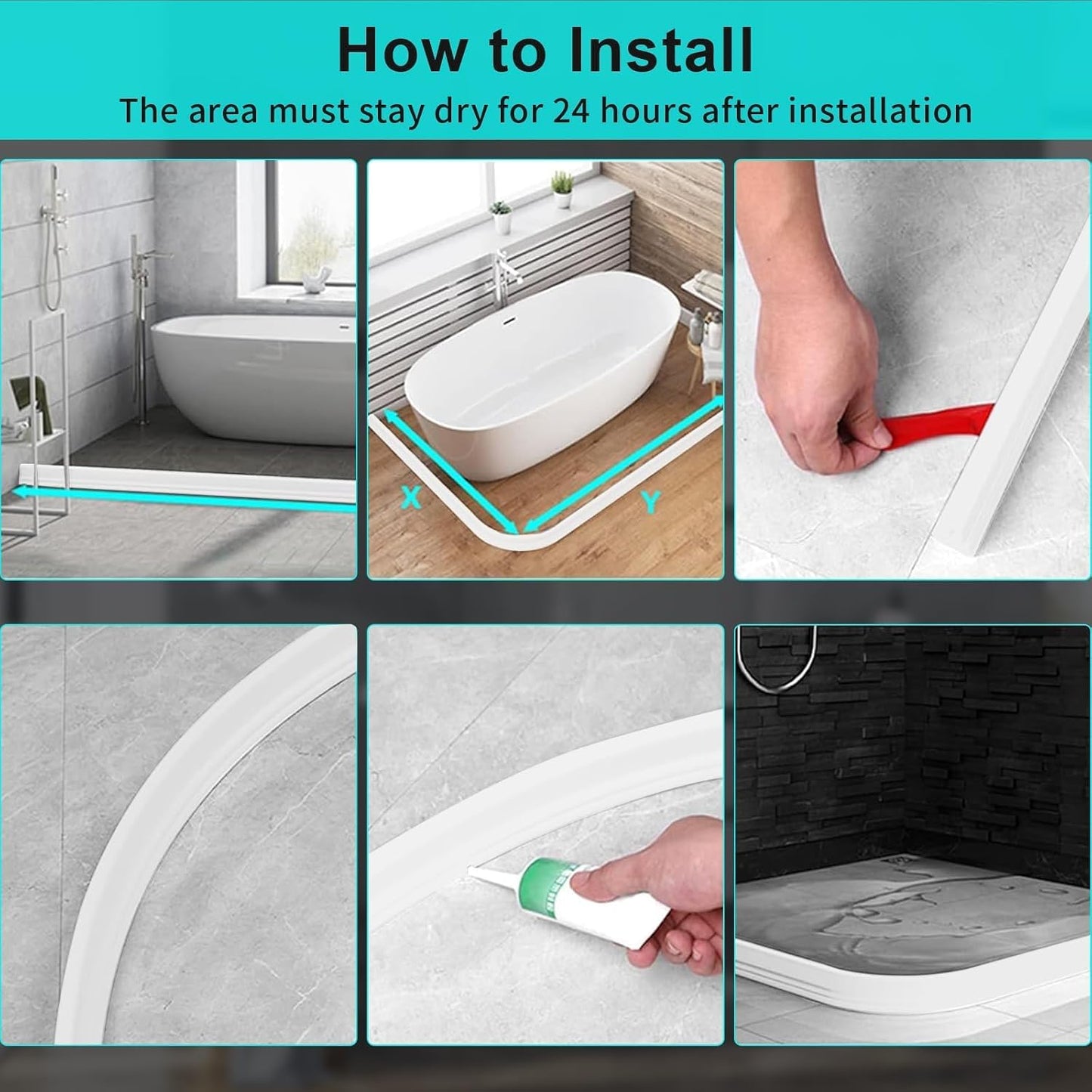 3ft/5ft/6ft/8ft10ft Collapsible Shower Threshold Water Dam Water Barrier for Shower and Water Stopper Keeps Water Inside Water Threshold for Wet and Dry Separation (3ft, Clear)