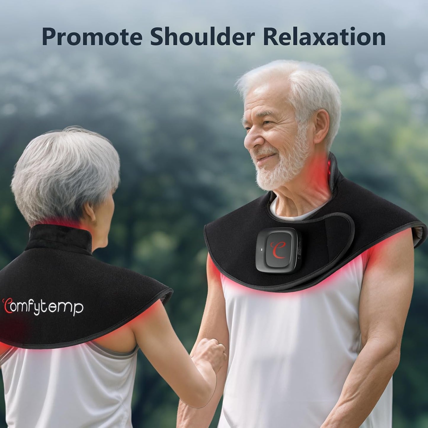 Comfytemp Cordless Red Light Therapy for Neck Shoulder, 19W, 660nm & 850nm | Wearable Flexible Near Infrared Light Wrap for Body, Wireless Portable Light Cape for Upper Back Muscle, Home Office Use