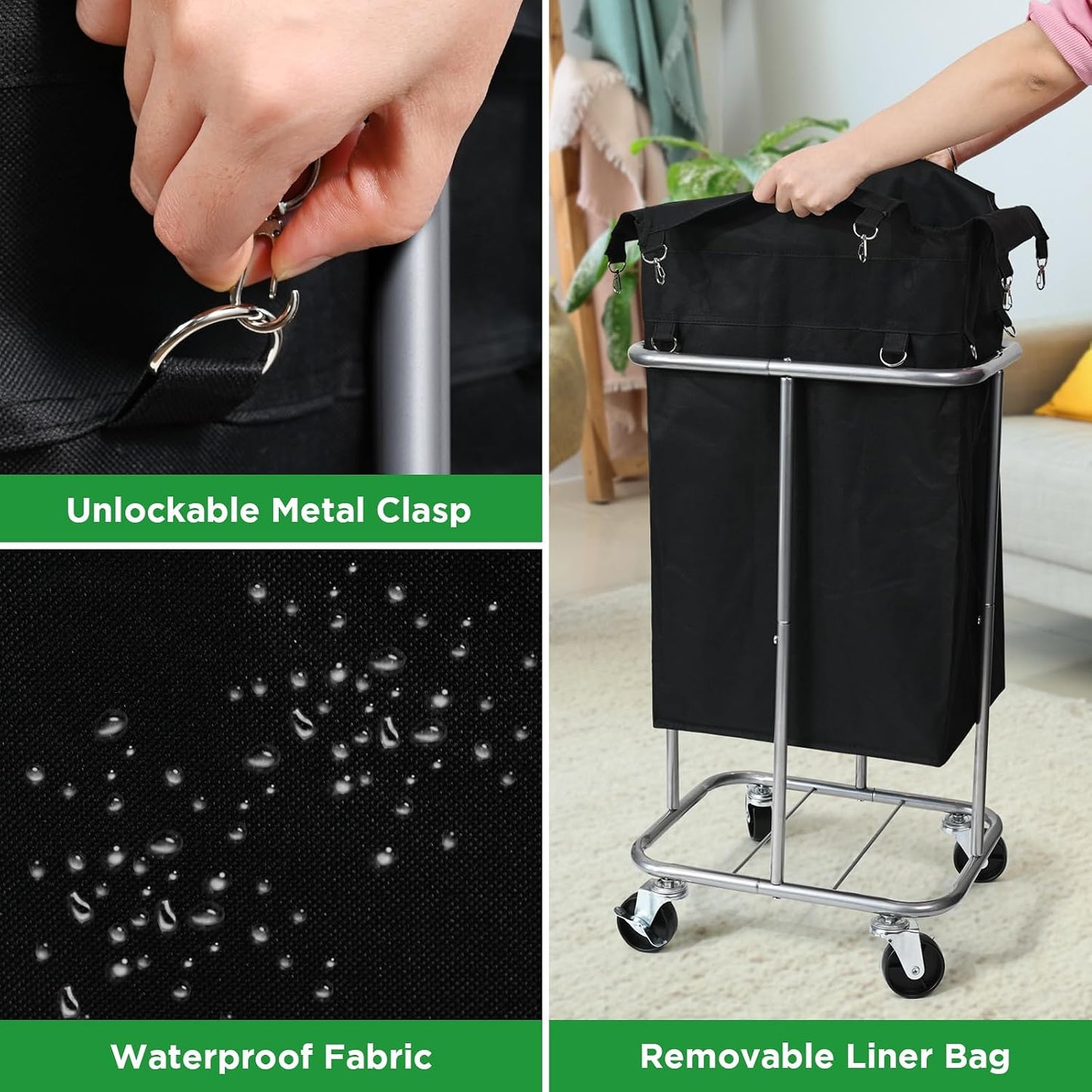 100L Rolling Laundry Hamper Basket with Wheels for Bedroom, Grey | Laundry Sorter Cart with Removable Bag, Tall Narrow Slim Clothes Organizer, Sturdy Metal Frame, Dorm Space Saving