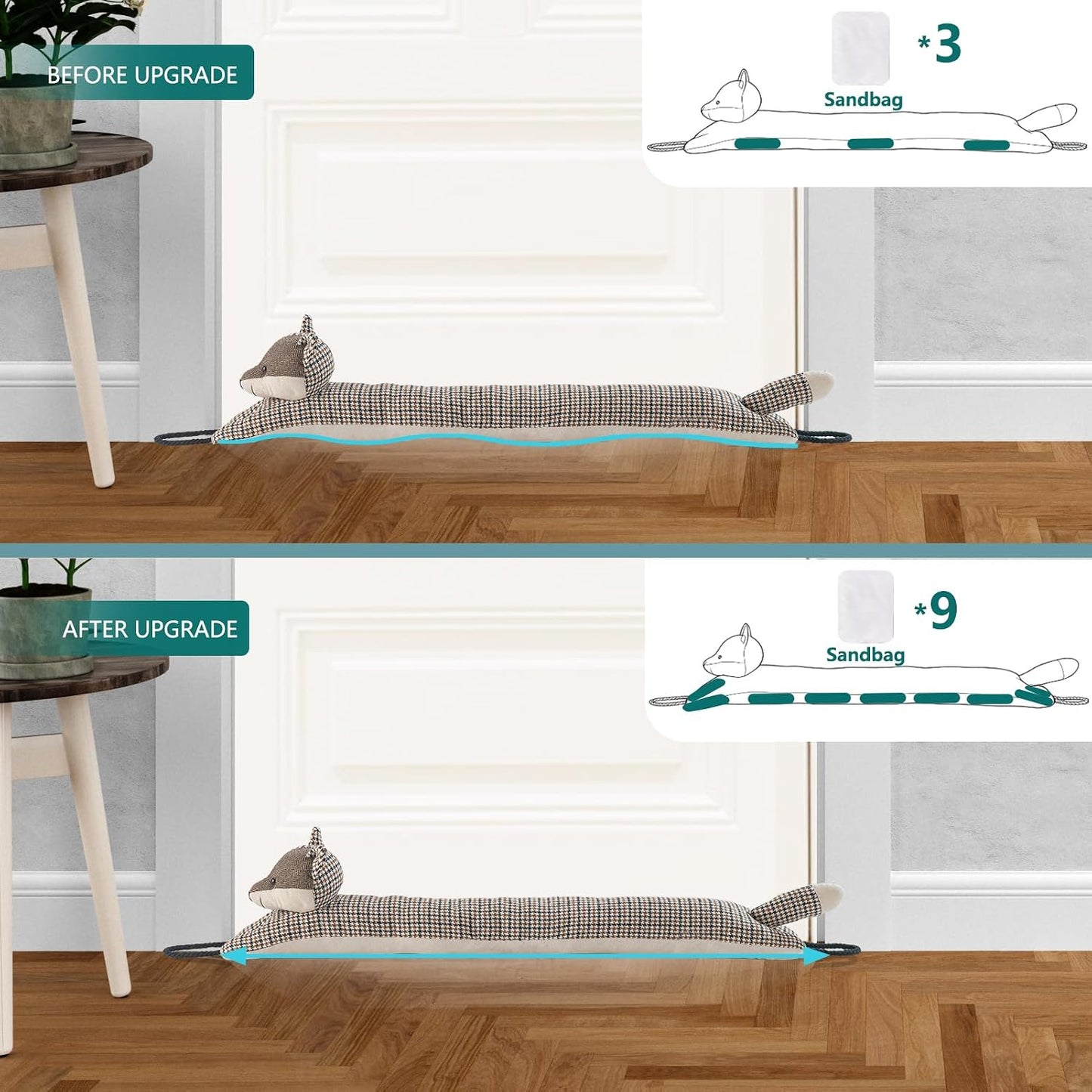 Under Door Draft Stopper Decorative Wind Stopper 36 inch for Door & Window, Weighted Animal Air Draft Stopper for Bottom of Door with Hanging Loops - Brown Dog