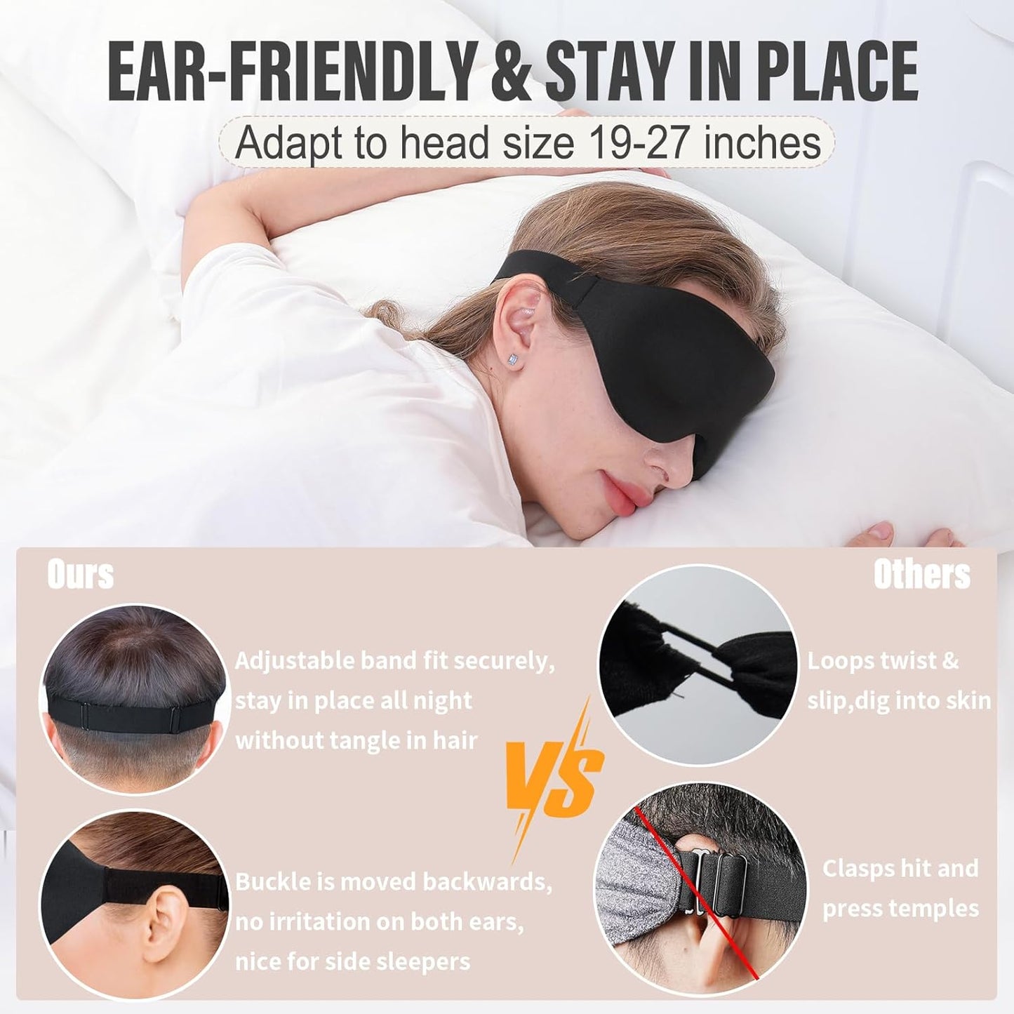 YIVIEW Sleep Mask for Side Sleeper, Complete Light Blocking 3D Sleeping Eye Mask, Soft Breathable Eye Cover for Women Men, Relaxing Zero Pressure Night Blindfold | Soft Breathable Eye Cover for Women Men, 3D Sleeping Eye Mask Black, Relaxing Travel