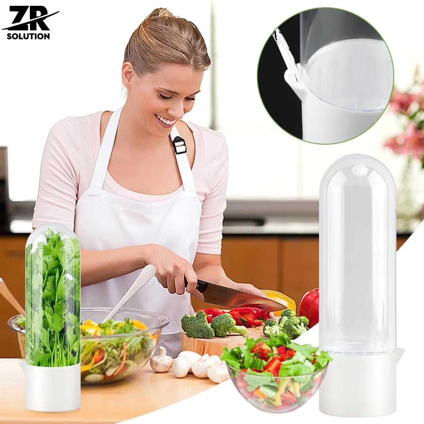 Fresh Herb Keeper, Acrylic Storage Container for Refrigerator, Storage for Herbs Airflow Optimized Lid - Triples Herb Life Vegetables for Fridge Fresh Herb Keeper Crisp Greenery (4)