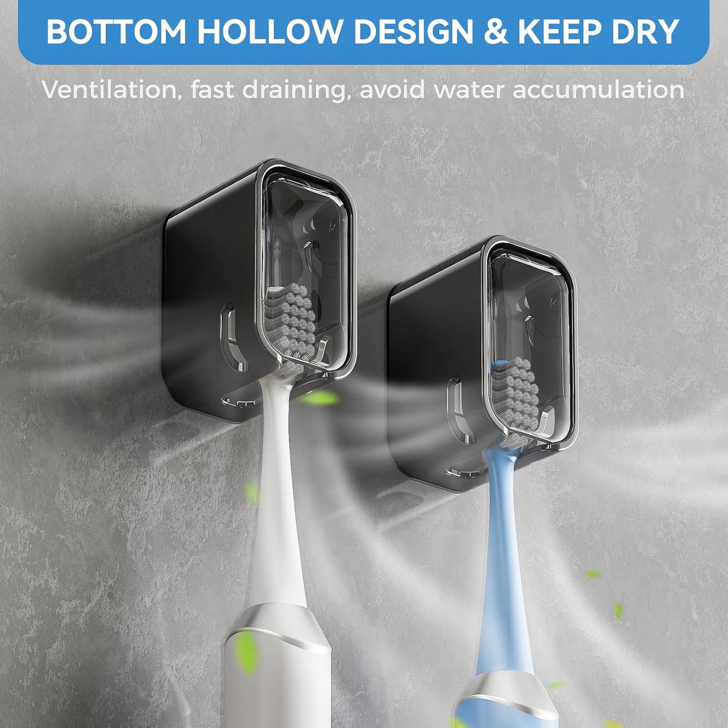 MOPMS Single Slot Toothbrush Holders Wall Mounted with Cover for Bathrooms | 2PCS Toothbrush Cover for Shower, Single Toothbrush Dispenser Storage Organizer for Family & Travel