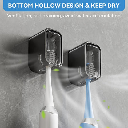 MOPMS Single Slot Toothbrush Holders Wall Mounted with Cover for Bathrooms | 2PCS Toothbrush Cover for Shower, Single Toothbrush Dispenser Storage Organizer for Family & Travel
