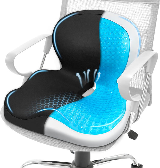 Seat Cushion with Back Support,Cooling Gel Lumbar Support Pillow for Office Chair,Ergonomic Office Chair Cushions for Sciatica and Tailbone Pain Relief,Memory Foam L-Shaped Seat Cushions for Work