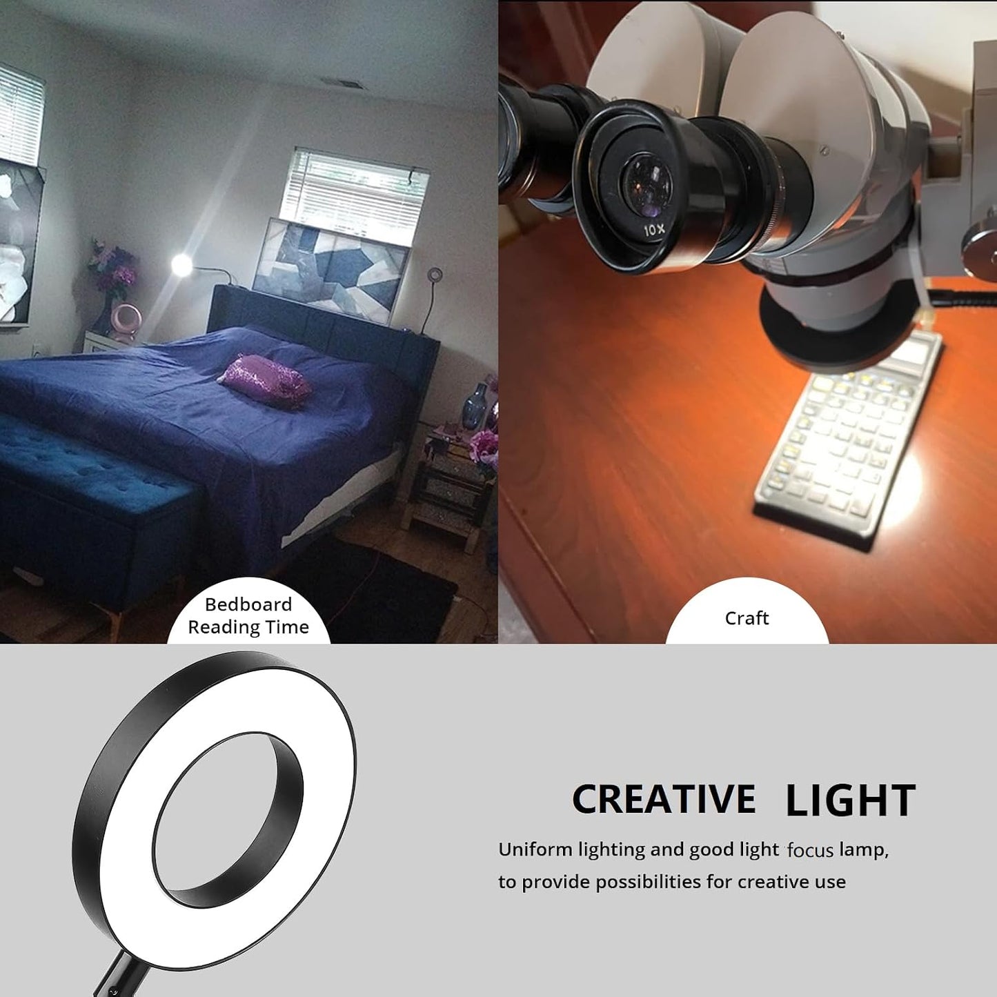 Woputne Desk Lamp Clip on Light for Bed Book Reading (Black) | 10 Dimmable Brightness 3 Light Modes Desk Lights for Home Office Clamp Bedside Lamp for Painting, Craft, Study