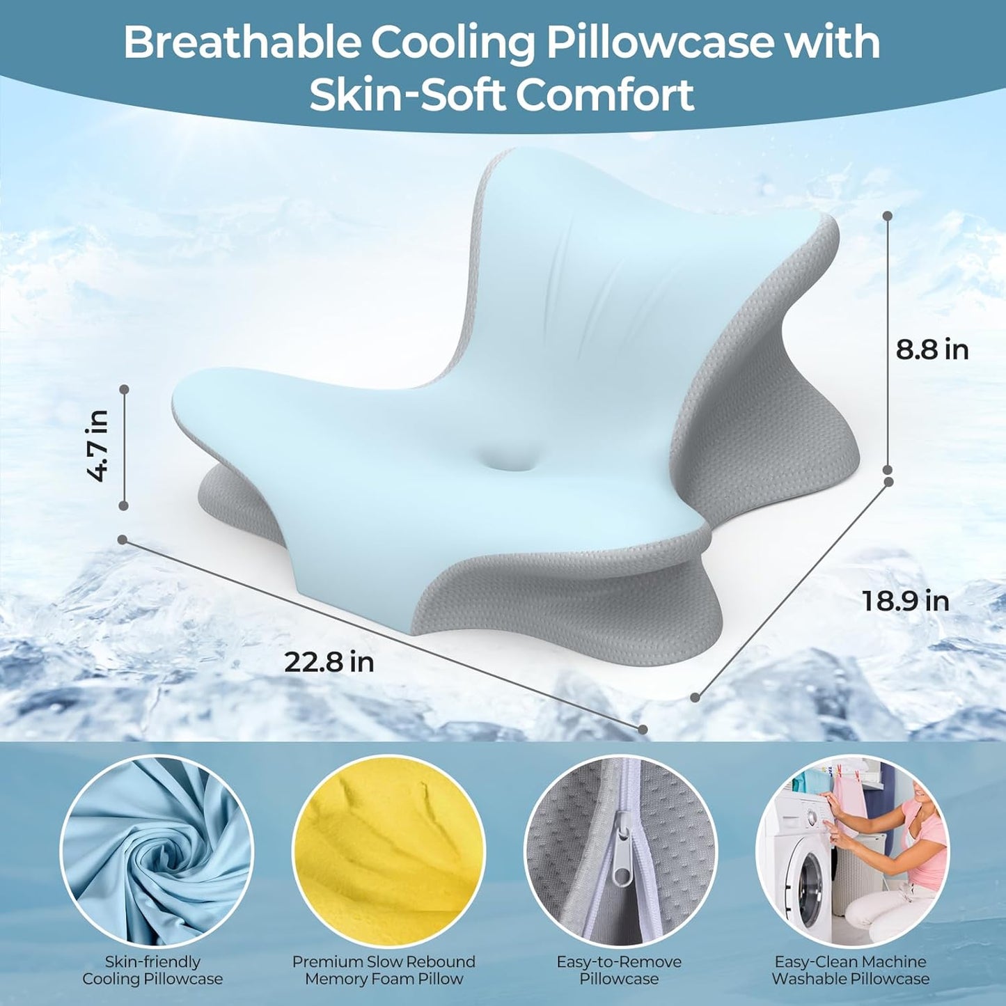 Cervical Neck Pillow for Pain Relief, Ergonomic Reading Pillow for Bed, Orthopedic Wedge Pillow Back Support Pillow, Contour Memory Foam Pillows for Sleeping, Couch Floor Use Lying Reading (Blue)