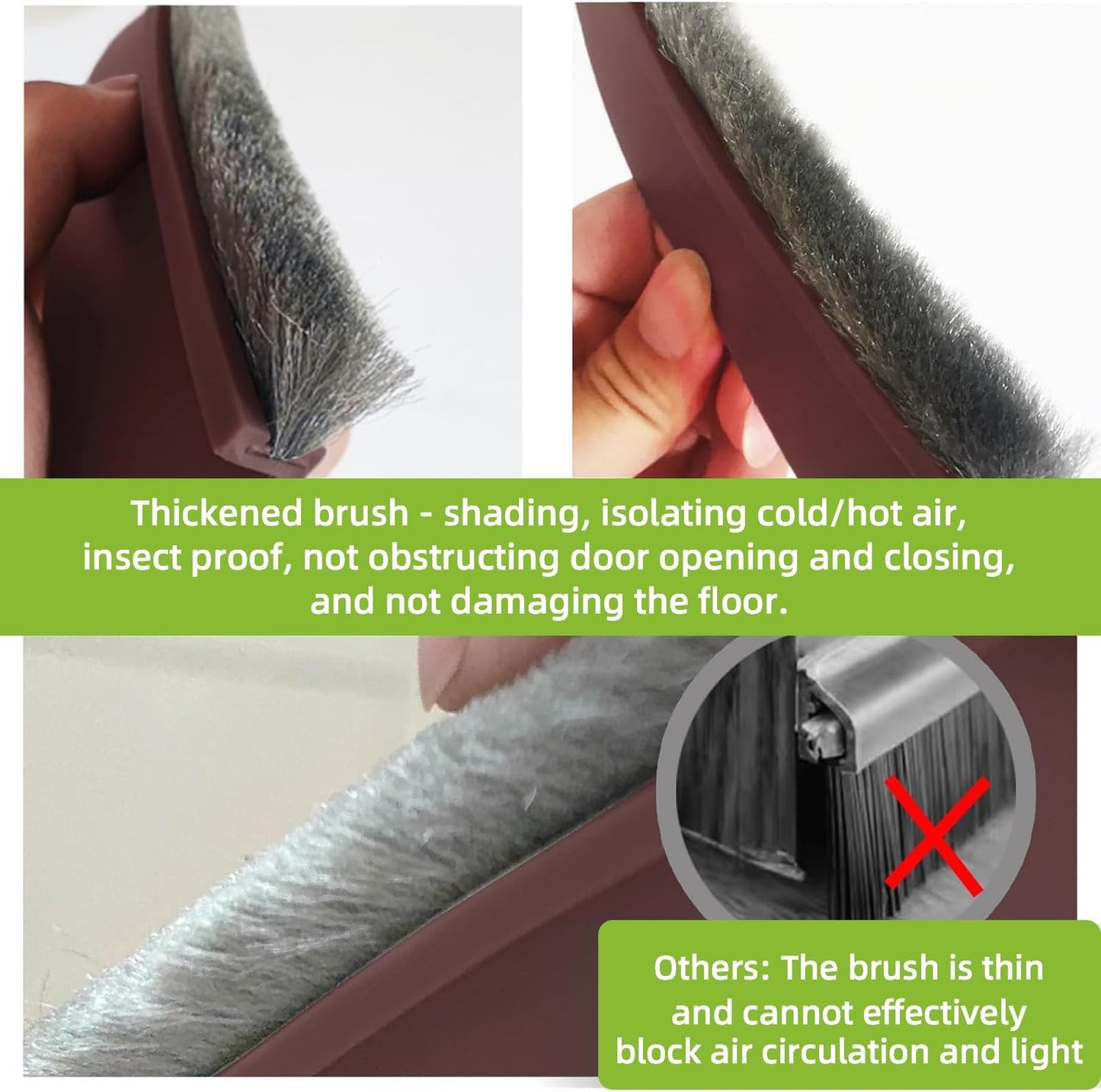 2 PCS Brush Door Sweep, Draft Stoppers Bottom, 2" W x 39" L, Black | No Residue, Strong Adhesive Draft Stopper with Brush for Interior Door, Bottom Seal Strip for Protection Against Bug, Dust